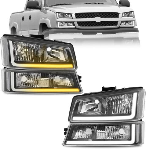 ELH No-Fogging Headlight Assembly W/LED DRL Sequential Turn Light Fit For 03 04 05 06 Chevy Silverado Avalanche 1500 2500 3500/07 Classic (Black Housing Clear Relfector) in Saudi Arabia