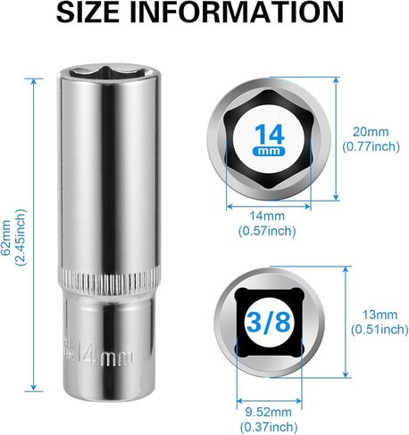 4-Piece 14mm Socket Set, 3/8-Inch Drive, 6-Point, Deep *2 & Shallow *2 Sockets, Corrosion Resistance, Compatible with Standard Ratchet Wrenches and Tools in Saudi Arabia
