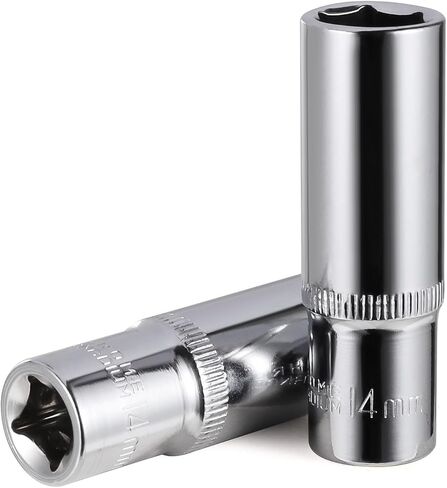 4-Piece 14mm Socket Set, 3/8-Inch Drive, 6-Point, Deep *2 & Shallow *2 Sockets, Corrosion Resistance, Compatible with Standard Ratchet Wrenches and Tools in Saudi Arabia