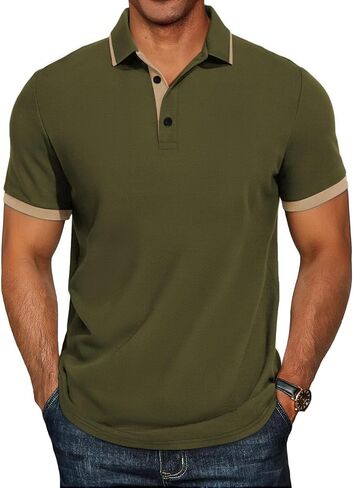 HMIYA Mens Short Sleeve Cotton Blend Pique Polo Shirts Color Block Polos S-3X in Saudi Arabia