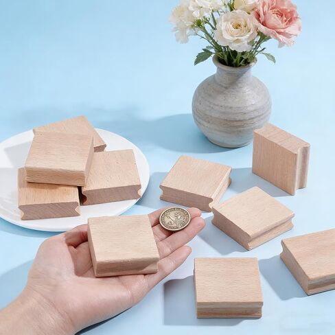 10Pcs Wooden Stamp Block 2x2 Inch Blank Wood Rubber Stamp Mount Hard Wood Blocks Wooden Rubber Stamps Handle Laser Engraver Accessories for DIY Crafting Card Making Scrapbooking in Kuwait