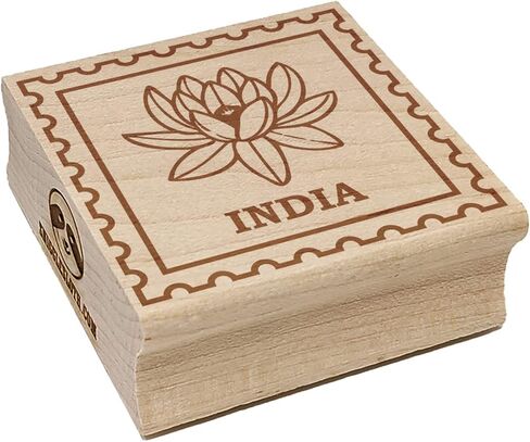 India Travel Lotus National Flower Square Rubber Stamp for Stamping Crafting - 1.25in Small in Kuwait