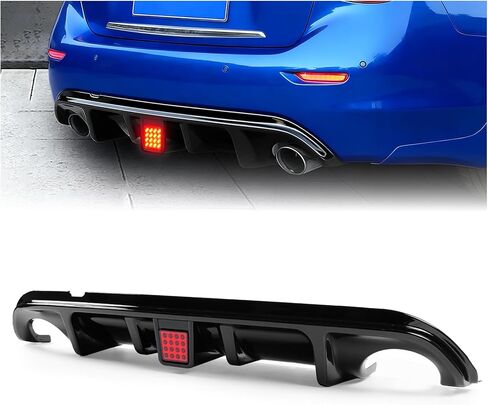 LED Rear Bumper Diffuser Fit for 2014-2017 Infiniti Q50 — Gloss Black Rear Bumper Lower Lip with LED Red Brake Light in Saudi Arabia