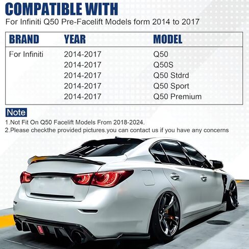 LED Rear Bumper Diffuser Fit for 2014-2017 Infiniti Q50 — Gloss Black Rear Bumper Lower Lip with LED Red Brake Light in Saudi Arabia
