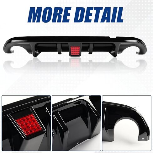 LED Rear Bumper Diffuser Fit for 2014-2017 Infiniti Q50 — Gloss Black Rear Bumper Lower Lip with LED Red Brake Light in Saudi Arabia