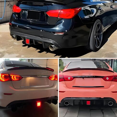 LED Rear Bumper Diffuser Fit for 2014-2017 Infiniti Q50 — Gloss Black Rear Bumper Lower Lip with LED Red Brake Light in Saudi Arabia