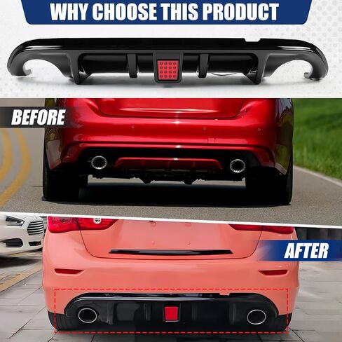 LED Rear Bumper Diffuser Fit for 2014-2017 Infiniti Q50 — Gloss Black Rear Bumper Lower Lip with LED Red Brake Light in Saudi Arabia