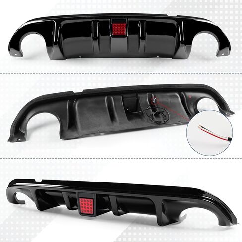 LED Rear Bumper Diffuser Fit for 2014-2017 Infiniti Q50 — Gloss Black Rear Bumper Lower Lip with LED Red Brake Light in Saudi Arabia