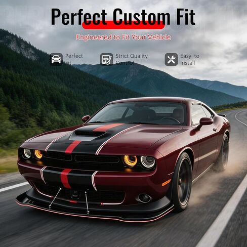 IKON MOTORSPORTS الشفة الأمامية الممتصة للصدمات، متوافقة مع 2015-2023 دودج تشالنجر SRT هيلكات، أسود لامع PP بولي بروبيلين إضافة إلى سد الهواء وفاصل حامي الذقن 3 قطع in Kuwait