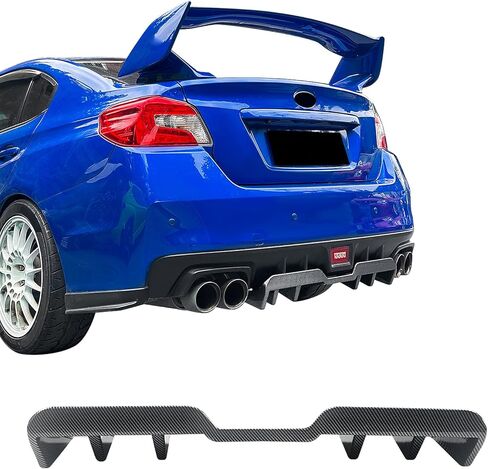 شفة ممتصة للصدمات الخلفية من IKON MOTORSPORTS، متوافقة مع 2015-2021 Subaru WRX & WRX STI، طراز HT، أسود لامع ABS زعنفة القرش الخلفية السفلية سبويلر هوائي سد الذقن فاصل الستارة قطعة واحدة in Kuwait