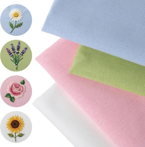 Linen Fabric, 8 Pcs Solid Color Needlework Embroidery Fabric Squares 10x10inch Embroidery Cloth Cross Stitch Fabrics for Garment Craft, Needle-Embroidery, DIY Decoration, Cross Stitch in Kuwait