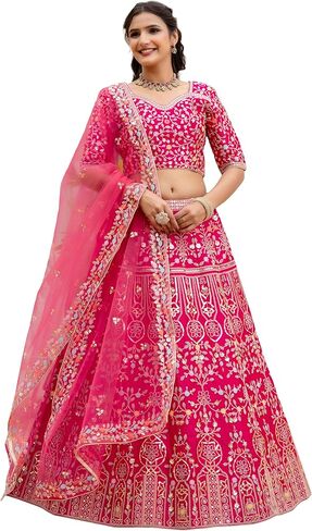 طقم تطريز نسائي من TRENDMALLS من الساتان والتطريز Lehenga Choli مع وشاح للنساء in Kuwait