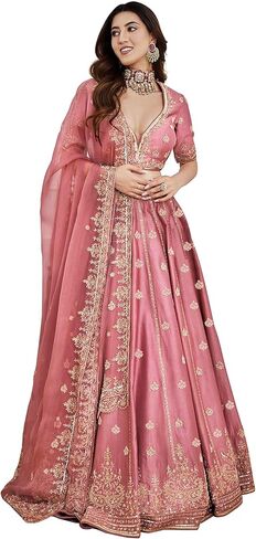 طقم تطريز نسائي من TRENDMALLS من الساتان والتطريز Lehenga Choli مع وشاح للنساء in Kuwait