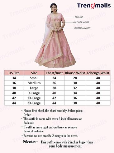 طقم تطريز نسائي من TRENDMALLS من الساتان والتطريز Lehenga Choli مع وشاح للنساء in Kuwait