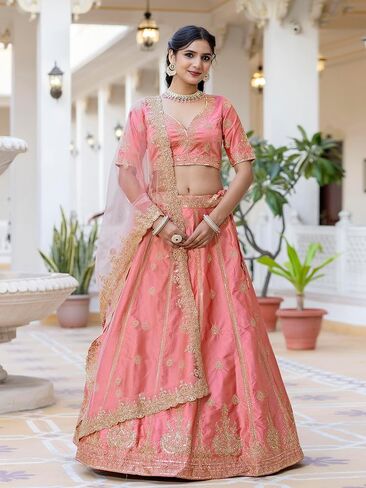 طقم تطريز نسائي من TRENDMALLS من الساتان والتطريز Lehenga Choli مع وشاح للنساء in Kuwait