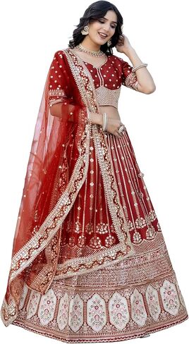 طقم تطريز نسائي من TRENDMALLS من الساتان والتطريز Lehenga Choli مع وشاح للنساء in Kuwait