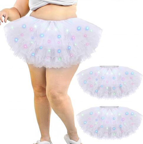 Shihanee Plus Size LED Tutu Skirts Light up Tutus 5 Layered Neon Ballet Dance Skirt for Women 80's Party Costume Glitter in Saudi Arabia