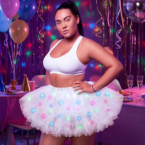 Shihanee Plus Size LED Tutu Skirts Light up Tutus 5 Layered Neon Ballet Dance Skirt for Women 80's Party Costume Glitter in Saudi Arabia