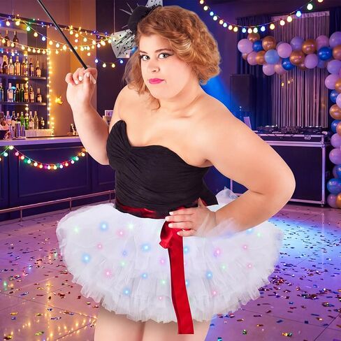 Shihanee Plus Size LED Tutu Skirts Light up Tutus 5 Layered Neon Ballet Dance Skirt for Women 80's Party Costume Glitter in Saudi Arabia