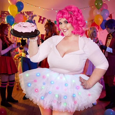 Shihanee Plus Size LED Tutu Skirts Light up Tutus 5 Layered Neon Ballet Dance Skirt for Women 80's Party Costume Glitter in Saudi Arabia
