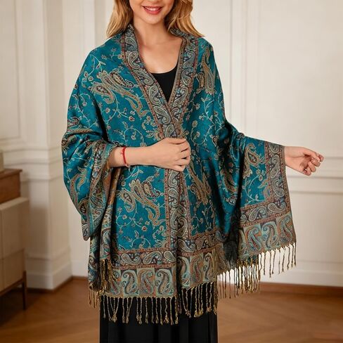 Pashmina Shawls and Wraps for Women Soft Silky Reversible Paisley Scarf Elegant Shawl for Wedding Evening Travel in Saudi Arabia