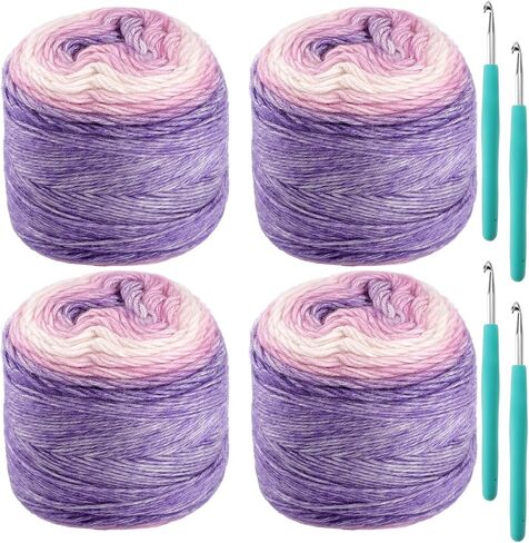WSICSE Green Cake Yarn for Crocheting, 4 Skeins Gradient Yarn 100g/3.52 oz 245m (267 Yards) #3 Light Weight - 60% Cotton 30% Acrylic 10% Wool - Soft Cotton Yarn for Blankets, Scarves, Shawls in Kuwait