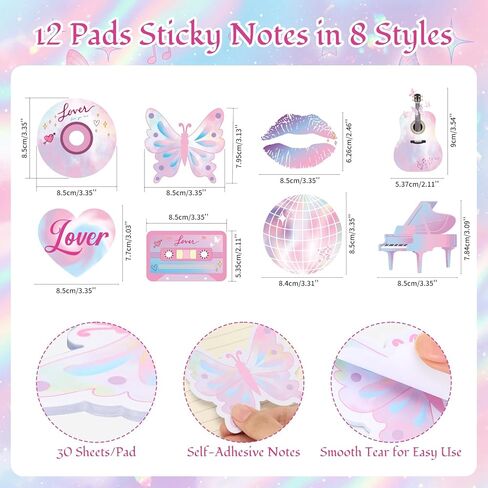 12 Set Singer Sticky Notes with Cute Music-Inspired Gel Pens, Era’s Singer Self Stick Notes Memo Pads for Home School Birthday Party Favors Gifts Office Supplies for Music Fans in Saudi Arabia