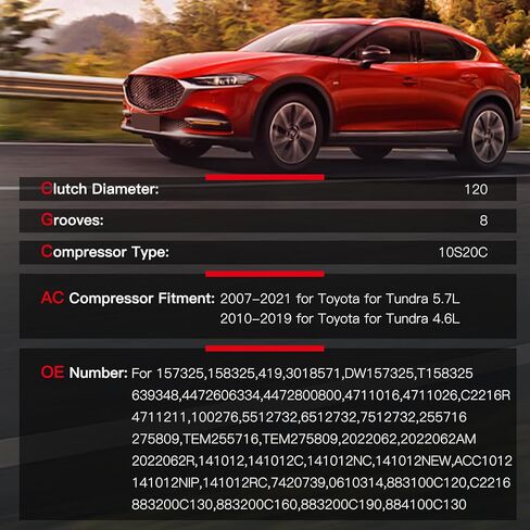 Cciyu التيار المتناوب مضخة الضاغط مناسبة لتويوتا تندرا 4.6L 5.7L 2007-2021 يستبدل ضاغط التيار المتردد للسيارة 157325 158325 in Kuwait