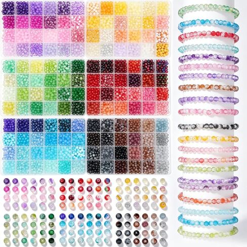 Gaspletu 7200PCS 6mm Glass Beads Bracelet Making Kit, 144 Colors Crystal Beads for Jewelry Making, 6 Box Round Beads Suitable for Beginners in Saudi Arabia