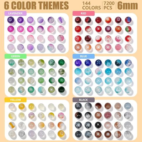 Gaspletu 7200PCS 6mm Glass Beads Bracelet Making Kit, 144 Colors Crystal Beads for Jewelry Making, 6 Box Round Beads Suitable for Beginners in Saudi Arabia