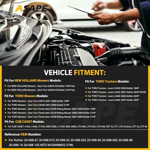 ASAPE Kohler Starter يناسب Cub Cadet LT1042 LT1045 Toro G4010 LX020 محرك بداية جديد لـ 20-098-01S 20-098-05S 20-098-06 20-098-06S 20-098-08 MTD KH2009805S 5796 18 19 20 21 حصان in Kuwait