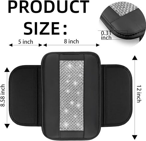 NBTEPEM Bling Car Armrest Cover, Universal Microfiber Leather Center Console Cover with 2 Pockets, Rhinestone Car Armrest Cushion Protector, Bling Accessories Interior (Silver Diamond) in Kuwait