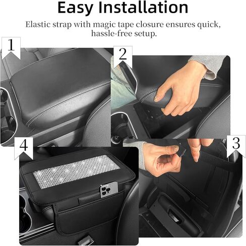 NBTEPEM Bling Car Armrest Cover, Universal Microfiber Leather Center Console Cover with 2 Pockets, Rhinestone Car Armrest Cushion Protector, Bling Accessories Interior (Silver Diamond) in Kuwait