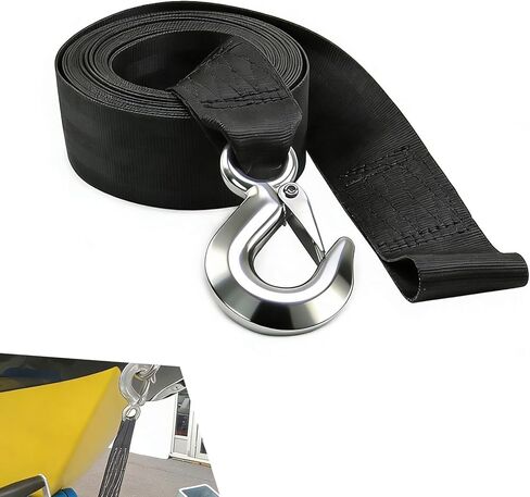 Boat Winch Strap, 1.97" x 20 ft Boat Trailer Winch Strap with Hook, Heavy Duty Tow Ropes for Towing Vehicles, Universal for ATV, Jet Ski, Powerboats, Canoe, Wave Runner Accessories (Black) in Kuwait