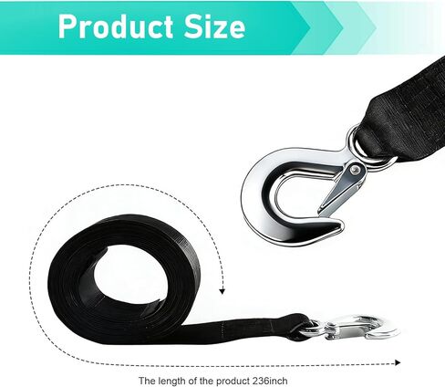 Boat Winch Strap, 1.97" x 20 ft Boat Trailer Winch Strap with Hook, Heavy Duty Tow Ropes for Towing Vehicles, Universal for ATV, Jet Ski, Powerboats, Canoe, Wave Runner Accessories (Black) in Kuwait