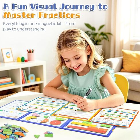 Magnetic Fraction Manipulatives for Kids - 120PCS Color-Coded Fraction Tiles & Circles with Dry Erase Marker, Worksheets & Storage Bag Montessori Math Manipulatives for Elementary Homeschool in Saudi Arabia