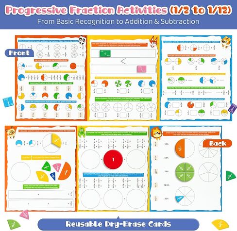Magnetic Fraction Manipulatives for Kids - 120PCS Color-Coded Fraction Tiles & Circles with Dry Erase Marker, Worksheets & Storage Bag Montessori Math Manipulatives for Elementary Homeschool in Saudi Arabia