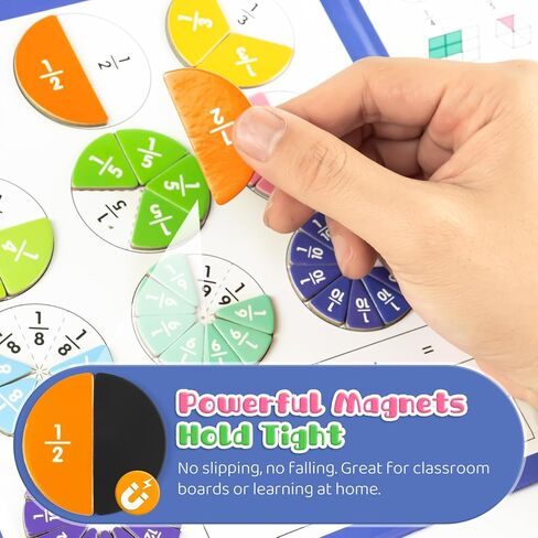 Magnetic Fraction Manipulatives for Kids - 120PCS Color-Coded Fraction Tiles & Circles with Dry Erase Marker, Worksheets & Storage Bag Montessori Math Manipulatives for Elementary Homeschool in Saudi Arabia