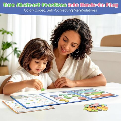 Magnetic Fraction Manipulatives for Kids - 120PCS Color-Coded Fraction Tiles & Circles with Dry Erase Marker, Worksheets & Storage Bag Montessori Math Manipulatives for Elementary Homeschool in Saudi Arabia