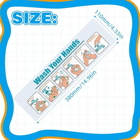 Hand Washing Instruction Sign, Laminated Steps Guide with Visual Cues for Proper Hygiene, Bathroom Adhesive Poster, School Classroom Bathroom Health Education Wall Decal in Kuwait