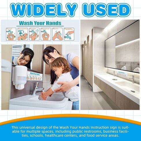 Hand Washing Instruction Sign, Laminated Steps Guide with Visual Cues for Proper Hygiene, Bathroom Adhesive Poster, School Classroom Bathroom Health Education Wall Decal in Kuwait