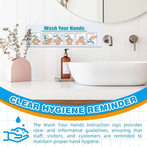 Hand Washing Instruction Sign, Laminated Steps Guide with Visual Cues for Proper Hygiene, Bathroom Adhesive Poster, School Classroom Bathroom Health Education Wall Decal in Kuwait