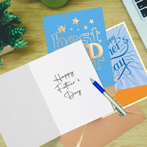 WorldBazaar Bulk Fathers Day Cards with Envelopes 24 Pack Embossed Father’s Day Gift Card Gold Foil Best Dad Ever Cards Blank Inside in Kuwait