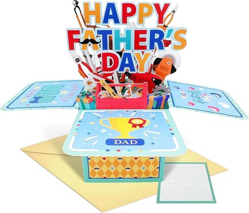 Father's Day Pop Up Card, 3D Toolbox Design Father's Day Greeting Card with Envelope, Handmade 3D Pop Up Greeting Card for Dad Grandpa Husband, Perfect Keepsake Gift for Dad from Daughter Son in Saudi Arabia