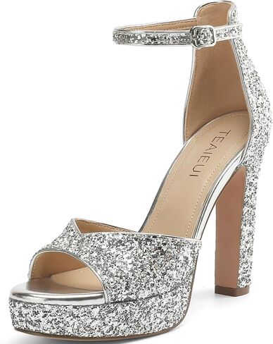 Pearl Rhinestone Heels Platform Block Sandals for Women Wedding Sandals for Bride Chunky Heels Bridal Shoes with Ankle Strap in Kuwait
