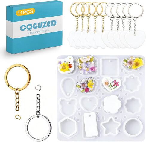 CoguZed Resin Keychain Molds 16 Cavity Silicone Molds with Hole for Epoxy Resin Reusable Mold for Jewelry Making Pendants DIY Crafts for Beginners in Saudi Arabia