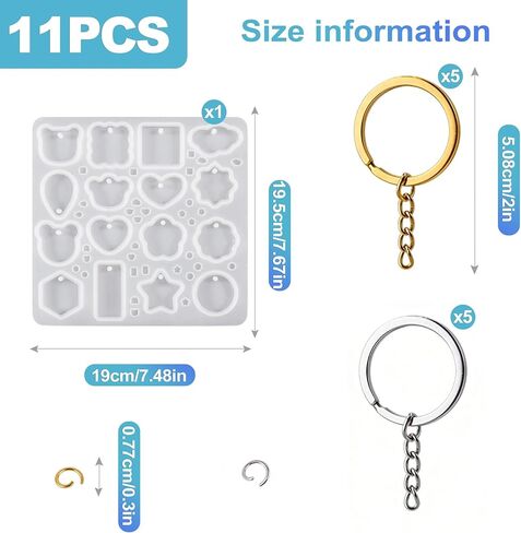 CoguZed Resin Keychain Molds 16 Cavity Silicone Molds with Hole for Epoxy Resin Reusable Mold for Jewelry Making Pendants DIY Crafts for Beginners in Saudi Arabia