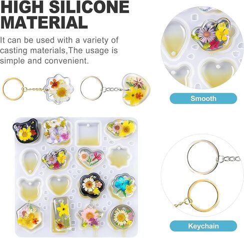 CoguZed Resin Keychain Molds 16 Cavity Silicone Molds with Hole for Epoxy Resin Reusable Mold for Jewelry Making Pendants DIY Crafts for Beginners in Saudi Arabia