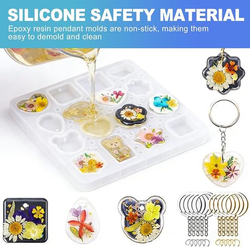 CoguZed Resin Keychain Molds 16 Cavity Silicone Molds with Hole for Epoxy Resin Reusable Mold for Jewelry Making Pendants DIY Crafts for Beginners in Saudi Arabia