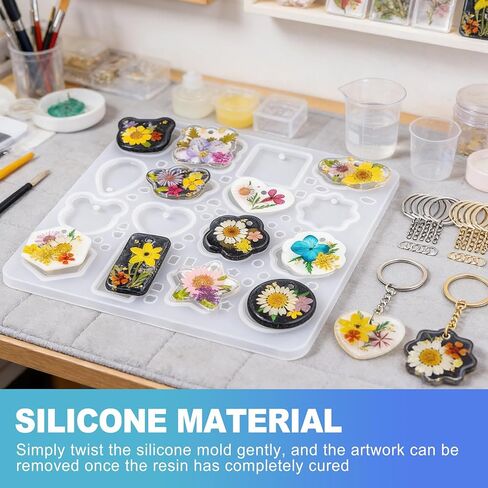 CoguZed Resin Keychain Molds 16 Cavity Silicone Molds with Hole for Epoxy Resin Reusable Mold for Jewelry Making Pendants DIY Crafts for Beginners in Saudi Arabia